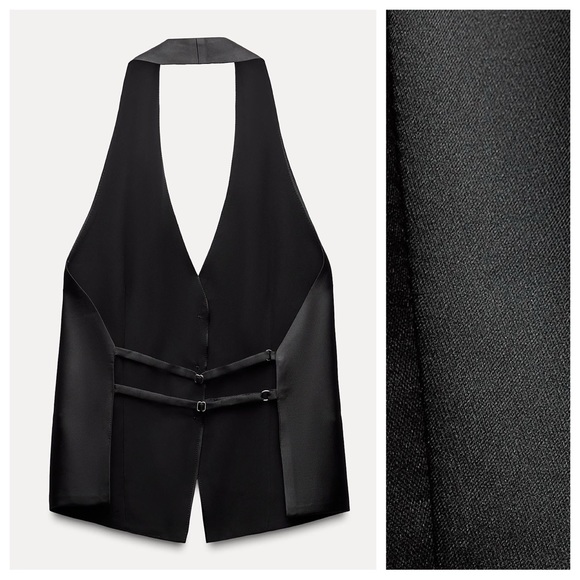 Zara Black Satin Backless Halter Top - Picture 7 of 12